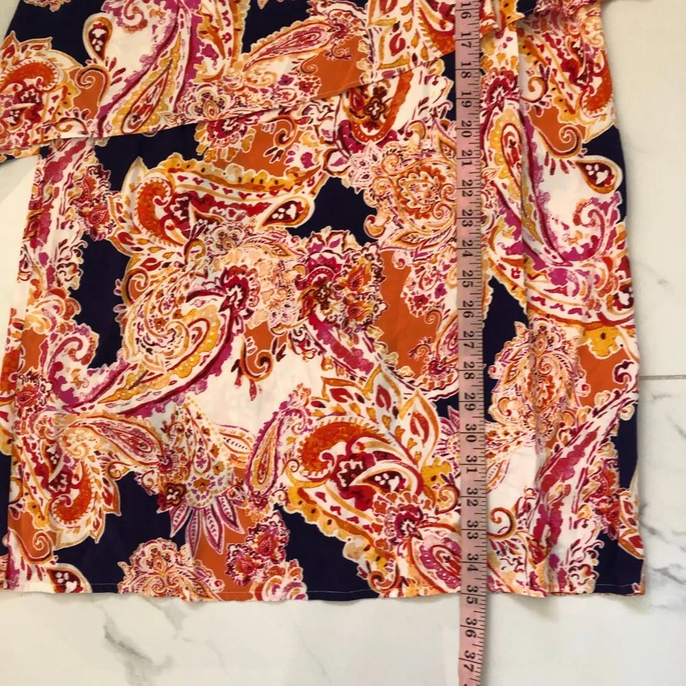 J. Jill Paisley Floral Tiered Dress SizeS Sleeveless Orange Colorful Stretch - Picture 8 of 13